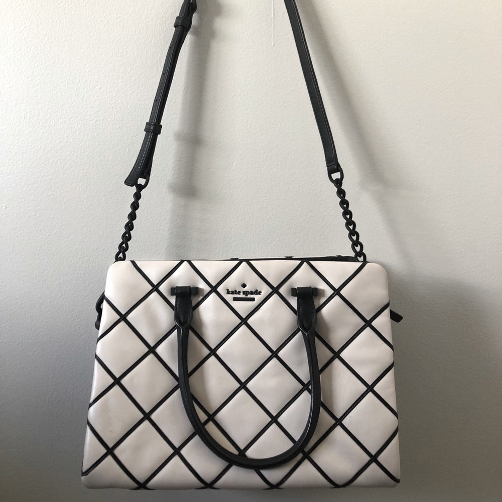 Kate Spade leather quilted satchel black on white